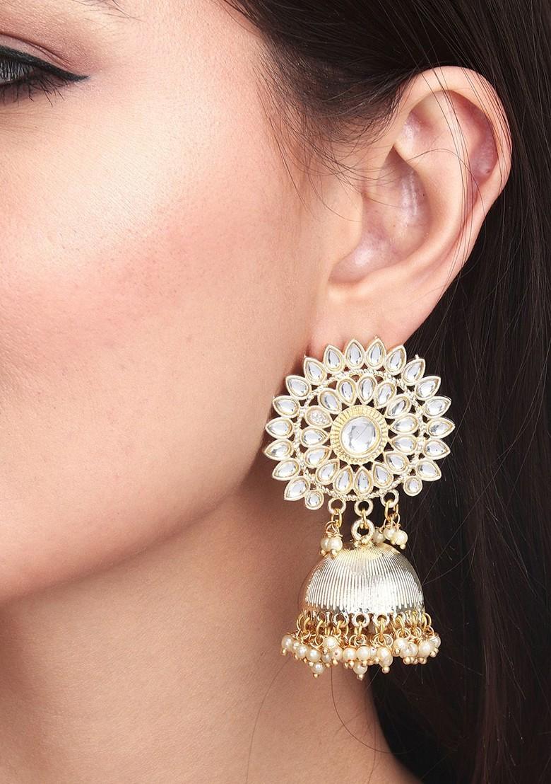 Gold Plated Stone Studded Classic Jhumkas