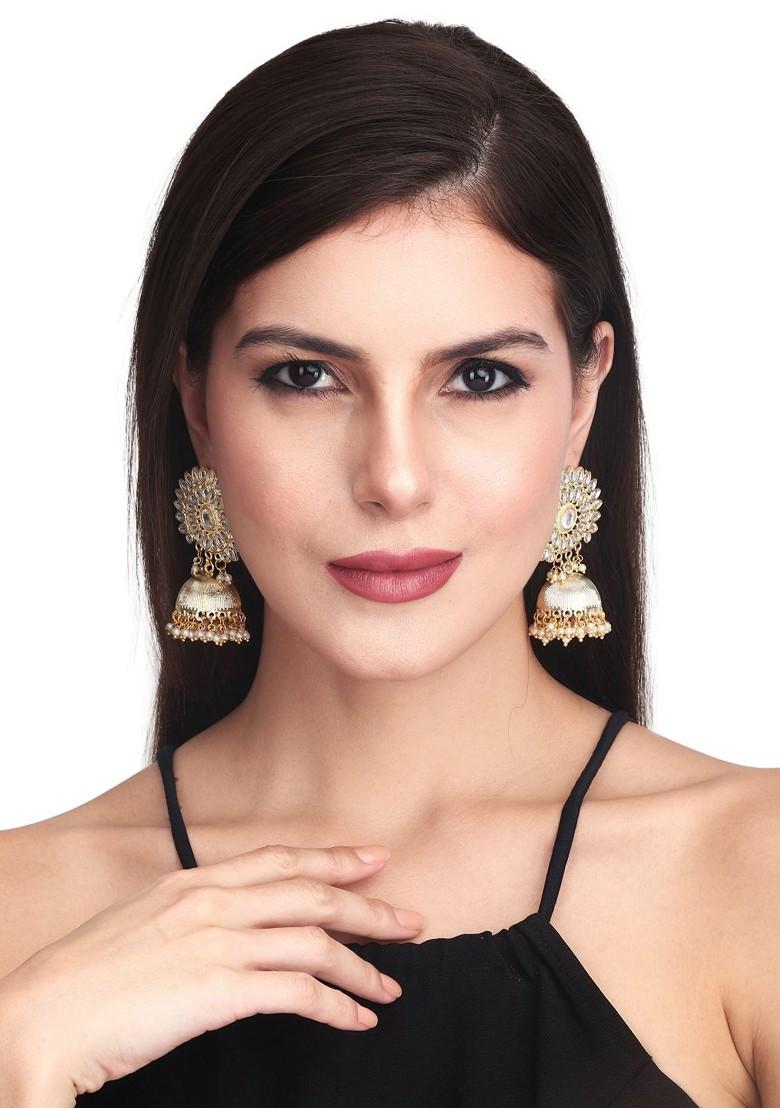 Gold Plated Stone Studded Classic Jhumkas