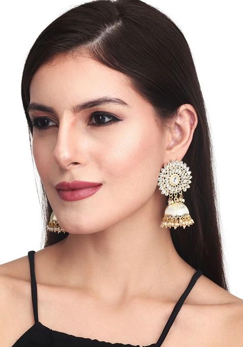 Gold Plated Stone Studded Classic Jhumkas