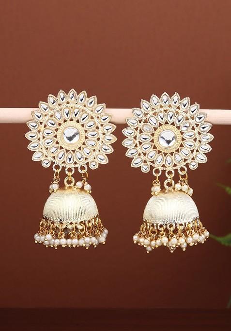 Gold Plated Stone Studded Classic Jhumkas