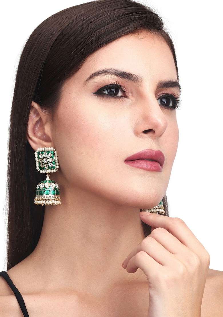 Gold Plated Classic Enamel Jhumkas - Indya