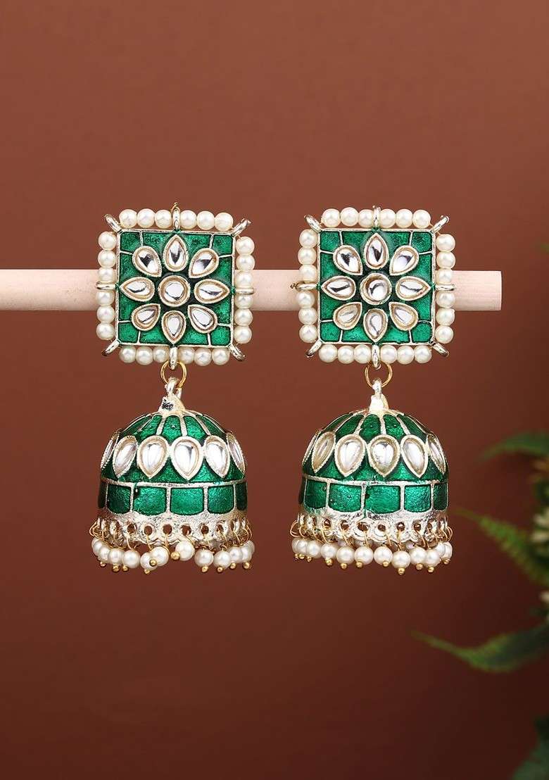 Gold Plated Classic Enamel Jhumkas - Indya