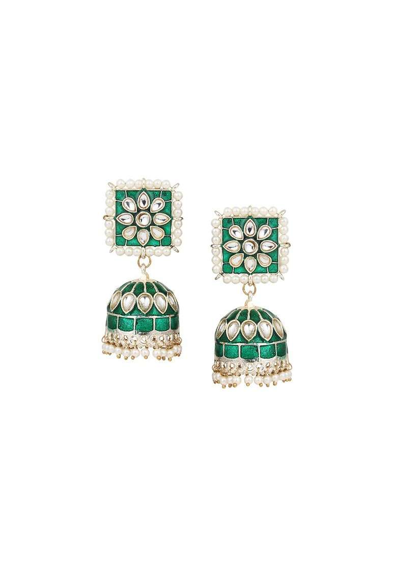 Gold Plated Classic Enamel Jhumkas - Indya
