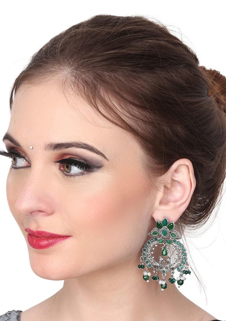 Gold Plated Stone Studded And Beaded Contemporary Chandbalis