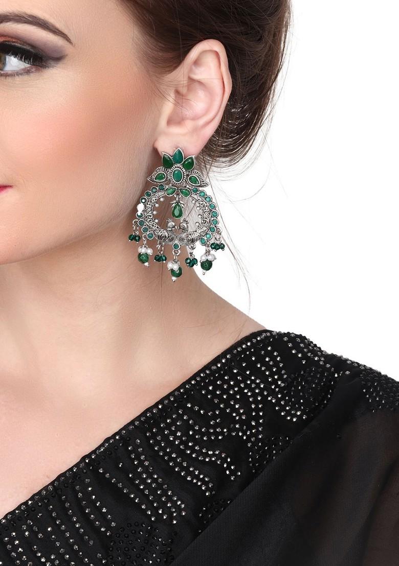 Gold Plated Stone Studded And Beaded Contemporary Chandbalis