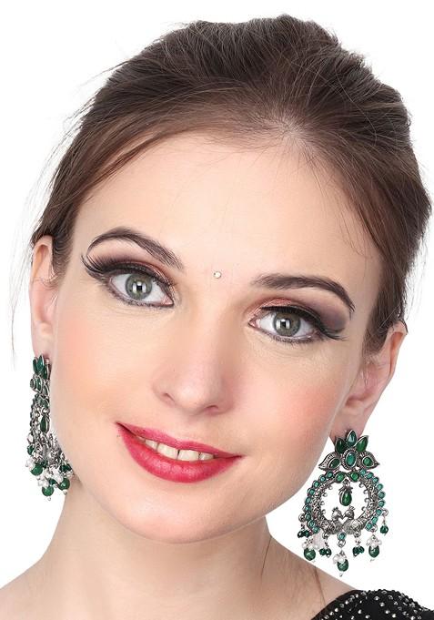 Gold Plated Stone Studded And Beaded Contemporary Chandbalis