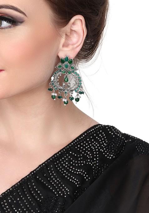 Gold Plated Stone Studded And Beaded Contemporary Chandbalis