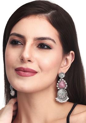 Silver Plated Artificial Stones Drop Earrings