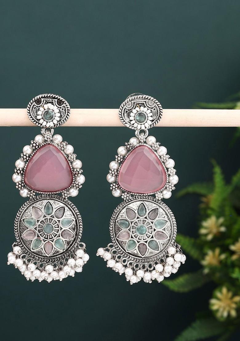 Silver Plated Artificial Stones Drop Earrings