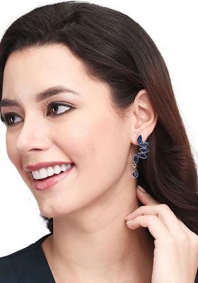 Silver Plated Stone Studded Contemporary Oxidised Drop Earrings
