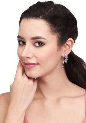 Silver Plated Stone Studded Contemporary Oxidised Drop Earrings