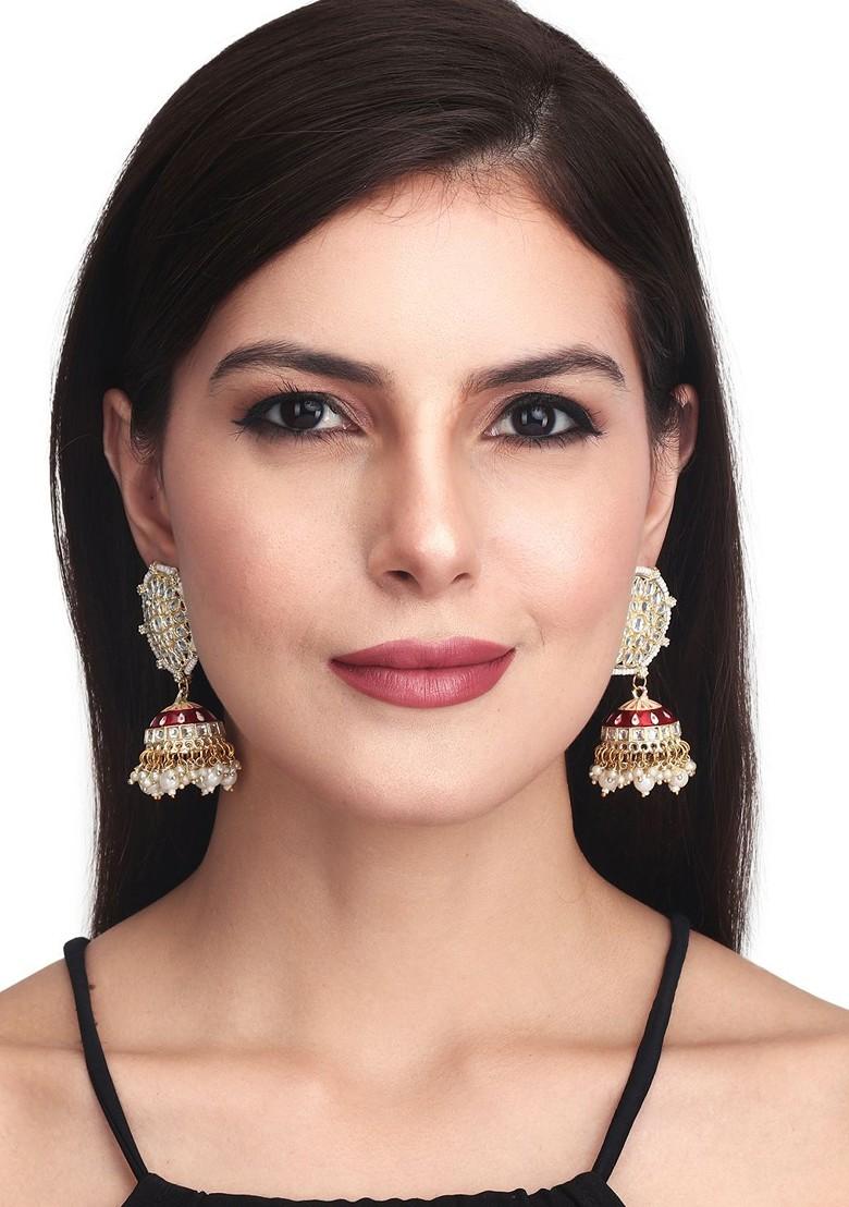 Gold Plated Stone Studded Contemporary Jhumkas