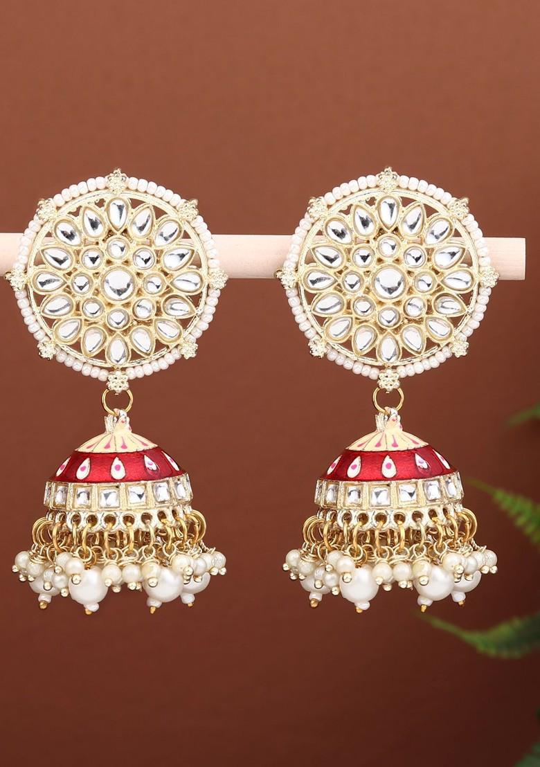 Gold Plated Stone Studded Contemporary Jhumkas