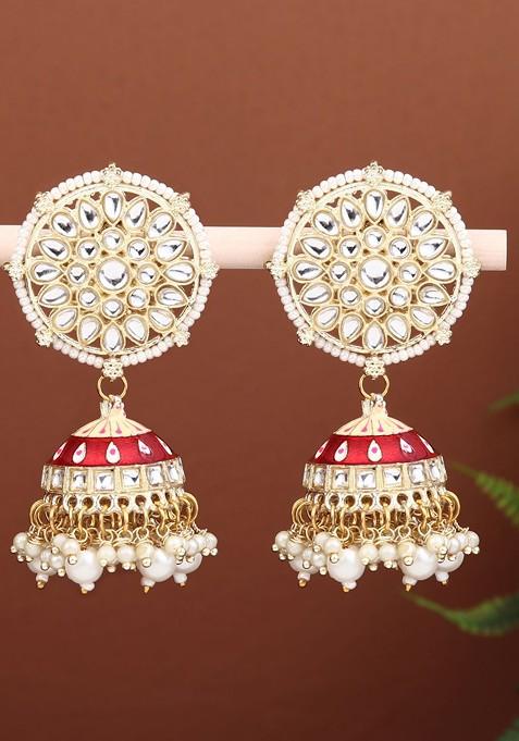 Gold Plated Stone Studded Contemporary Jhumkas