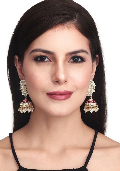 Gold Plated Stone Studded Contemporary Jhumkas