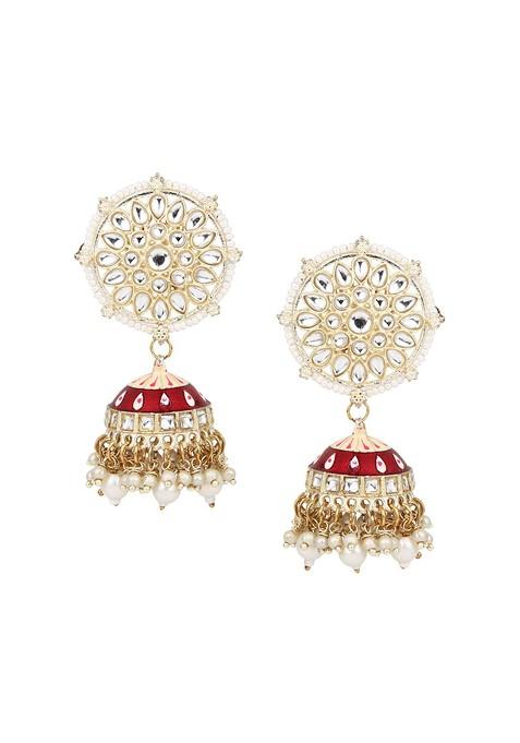 Gold Plated Stone Studded Contemporary Jhumkas