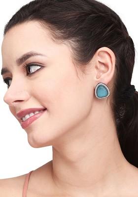 Silver Plated American Diamond Studded Contemporary Studs Earrings