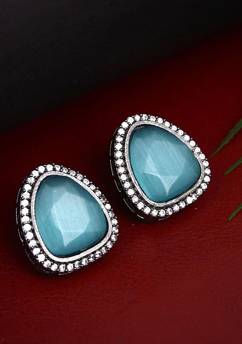 Silver Plated American Diamond Studded Contemporary Studs Earrings