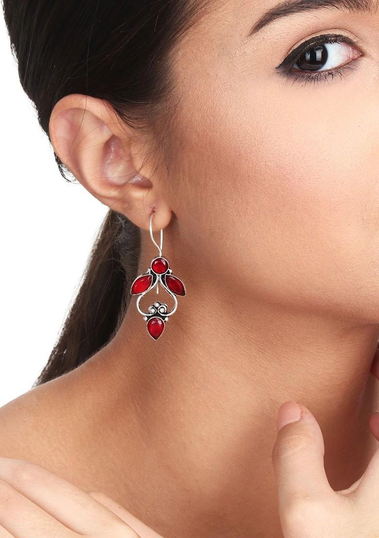 Contemporary Silver Plated Artificial Stones Drop Earrings