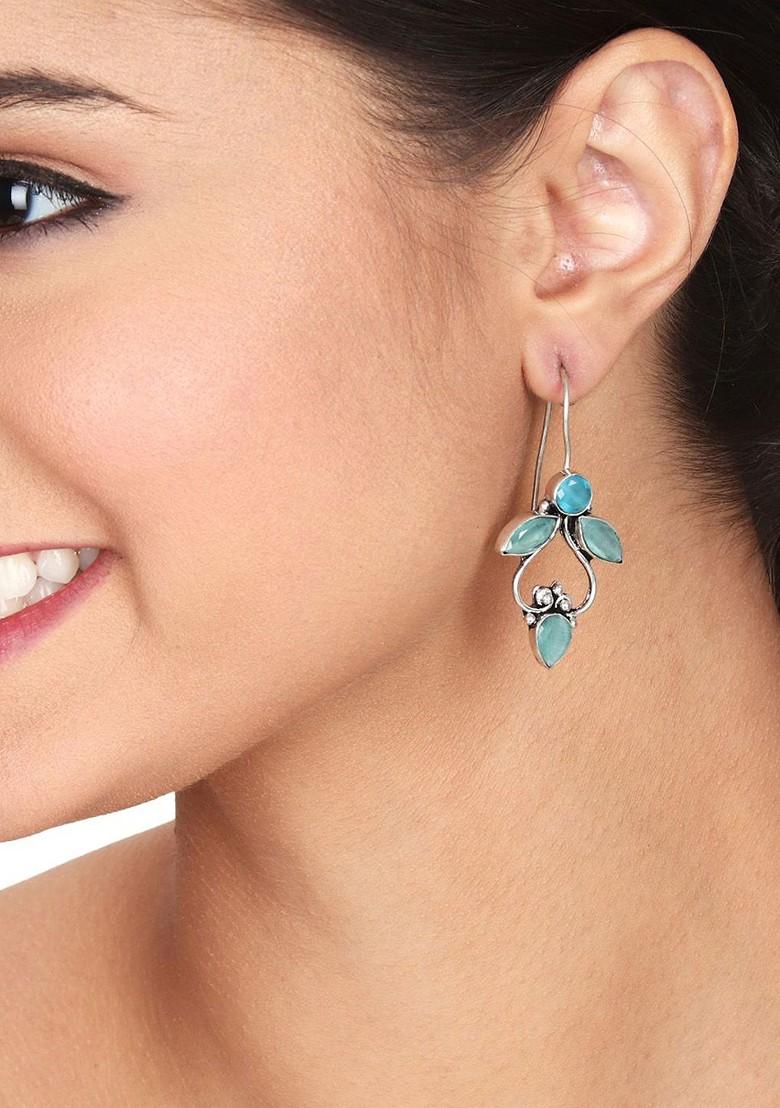 Contemporary Silver Plated Artificial Stones Drop Earrings