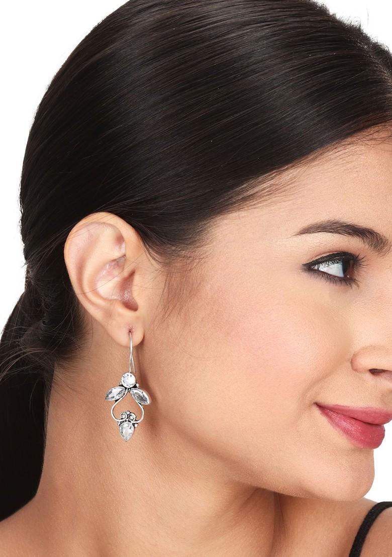 Contemporary Silver Plated Artificial Stones Drop Earrings