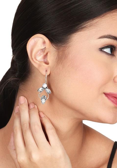 Contemporary Silver Plated Artificial Stones Drop Earrings