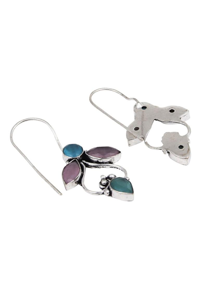 Contemporary Silver Plated Artificial Stones Drop Earrings