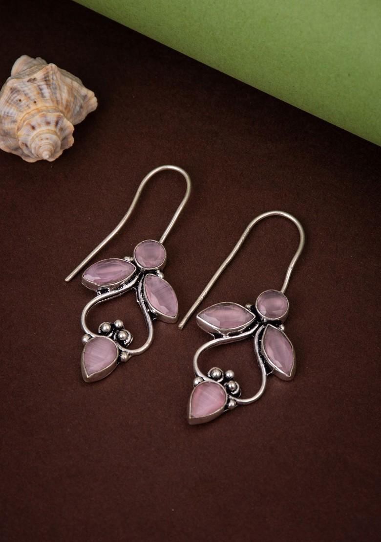 Contemporary Silver Plated Artificial Stones Drop Earrings