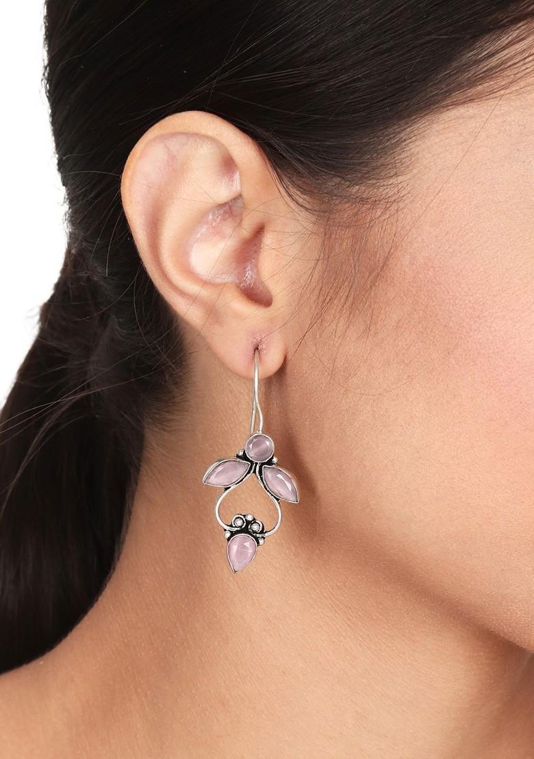 Contemporary Silver Plated Artificial Stones Drop Earrings