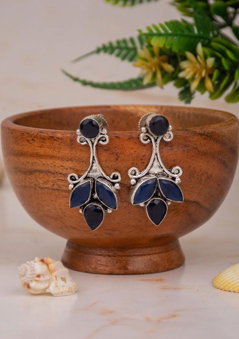 Contemporary Silver Plated Artificial Stones Drop Earrings