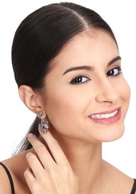 Silver Plated Ad Studded Contemporary Drop Earrings