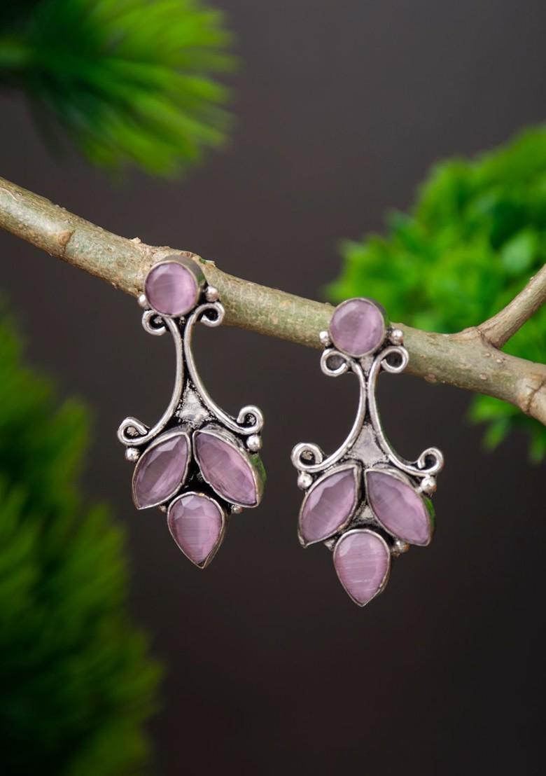 Silver Plated Ad Studded Contemporary Drop Earrings