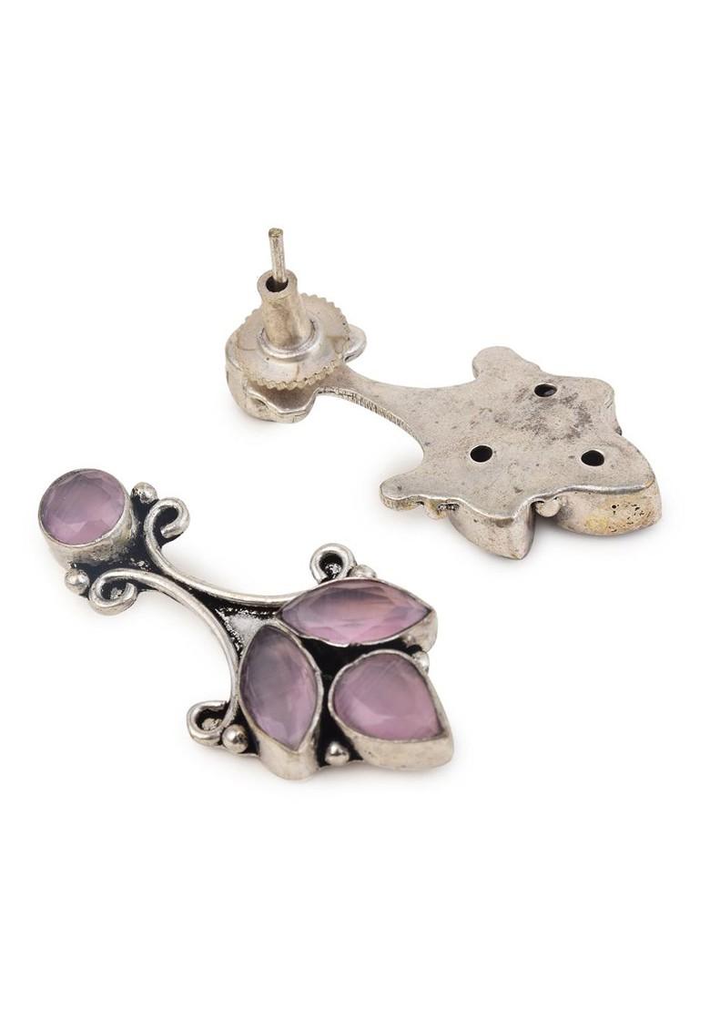 Silver Plated Ad Studded Contemporary Drop Earrings