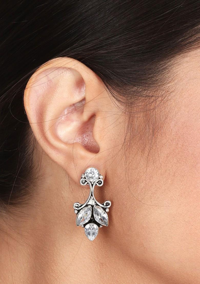 Contemporary Silver Plated Artificial Stones Drop Earrings
