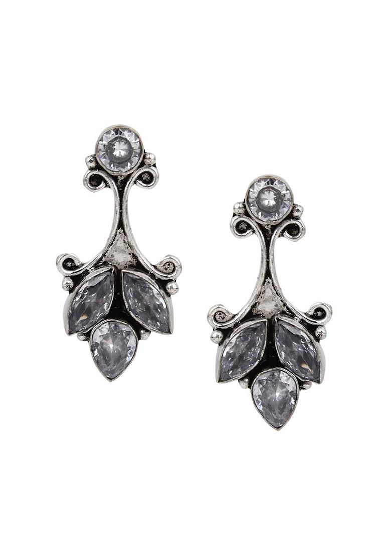 Contemporary Silver Plated Artificial Stones Drop Earrings