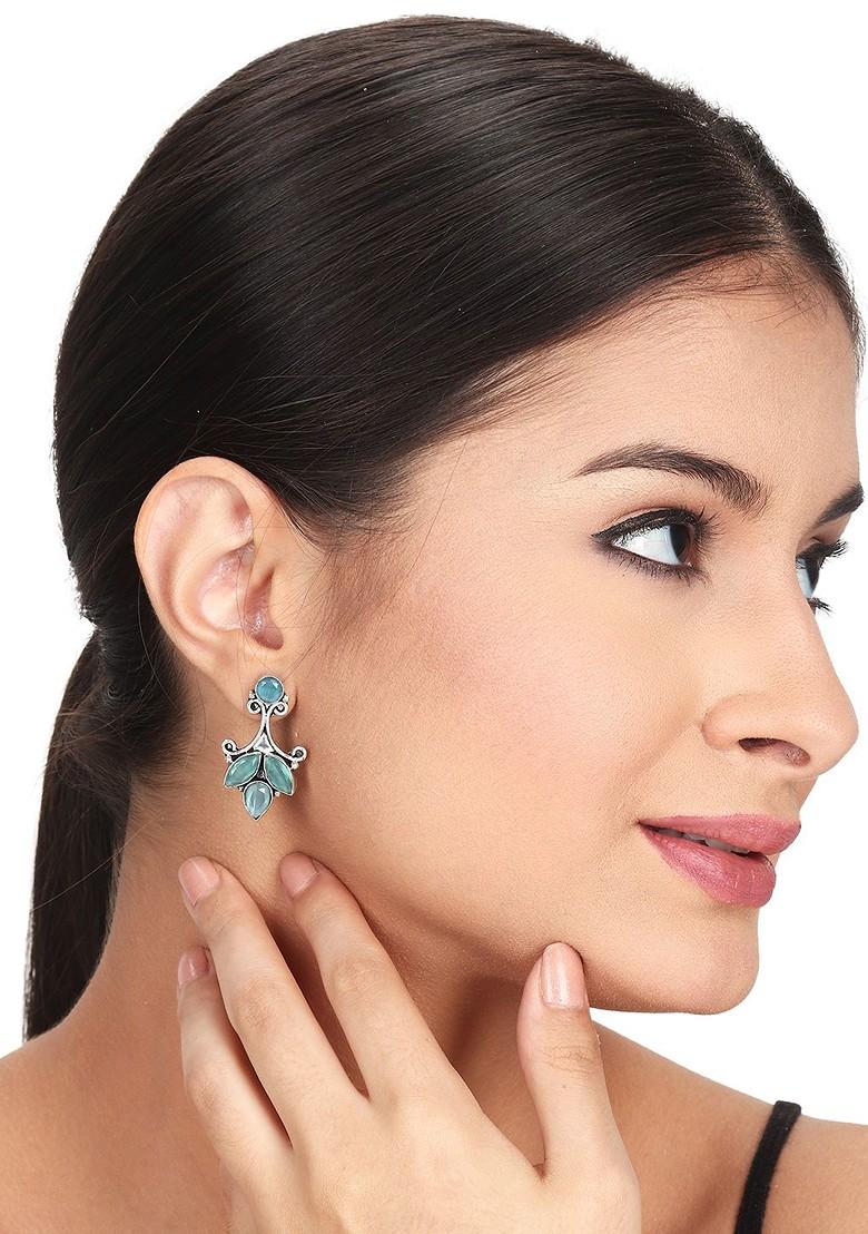 Contemporary Silver Plated Artificial Stones Drop Earrings