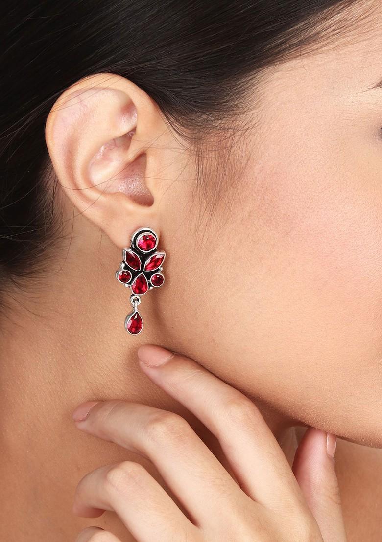 Silver Plated Contemporary Oxidised Studs Earrings