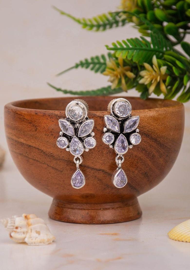 Contemporary Silver Plated Artificial Stones Studs Earrings
