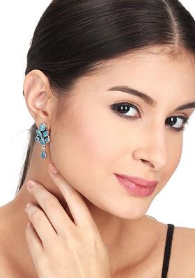 Silver Plated Artificial Stones Drop Earrings