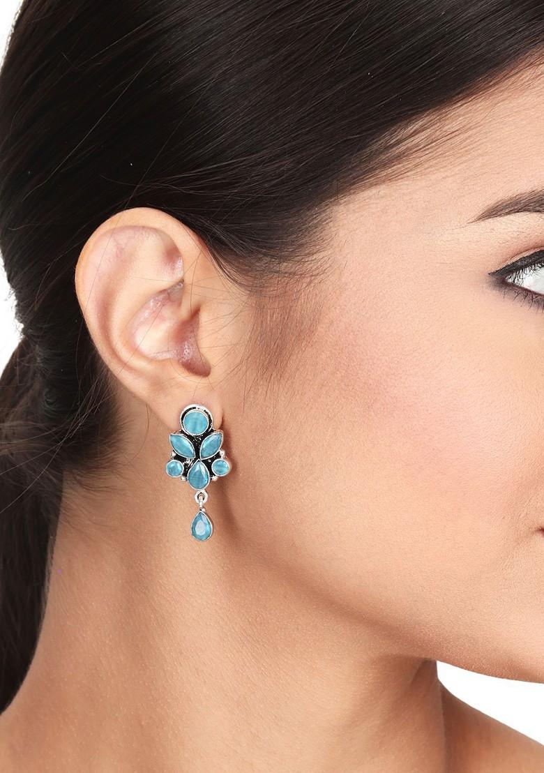 Silver Plated Artificial Stones Drop Earrings