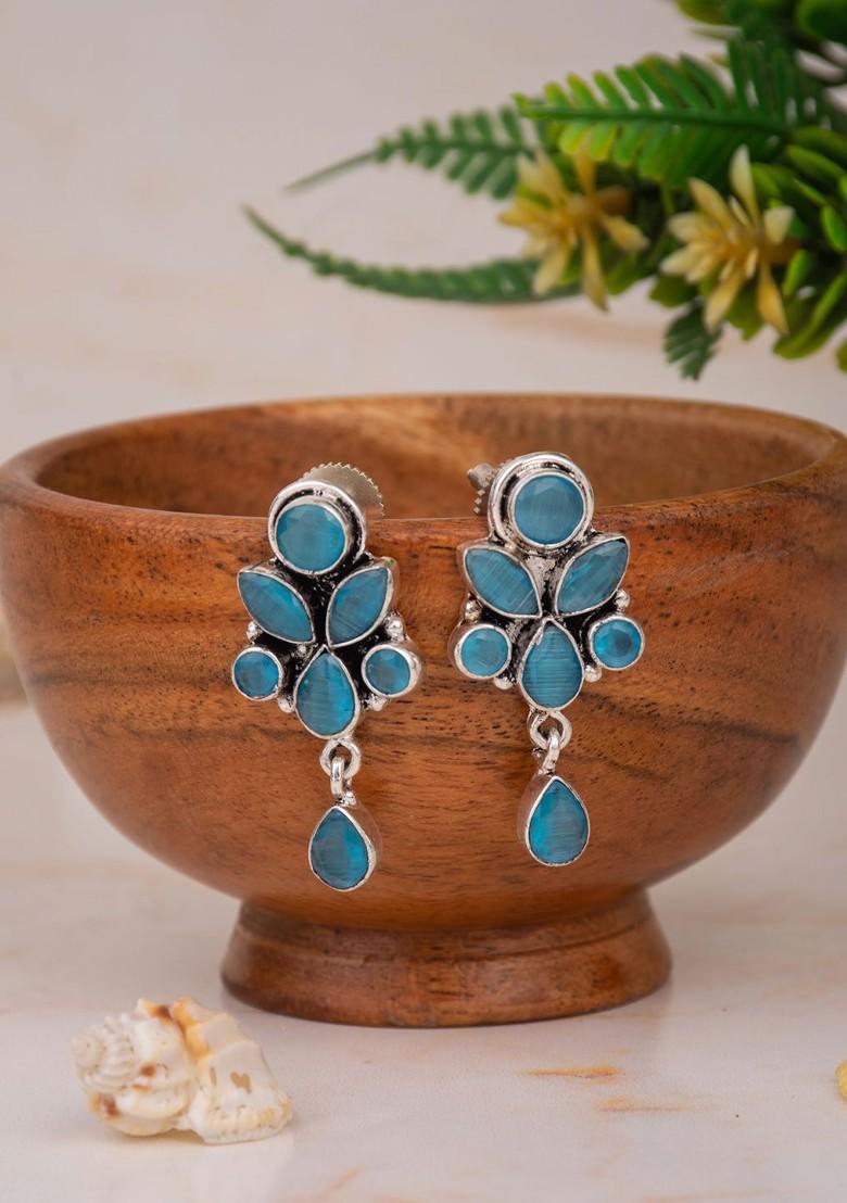 Silver Plated Artificial Stones Drop Earrings