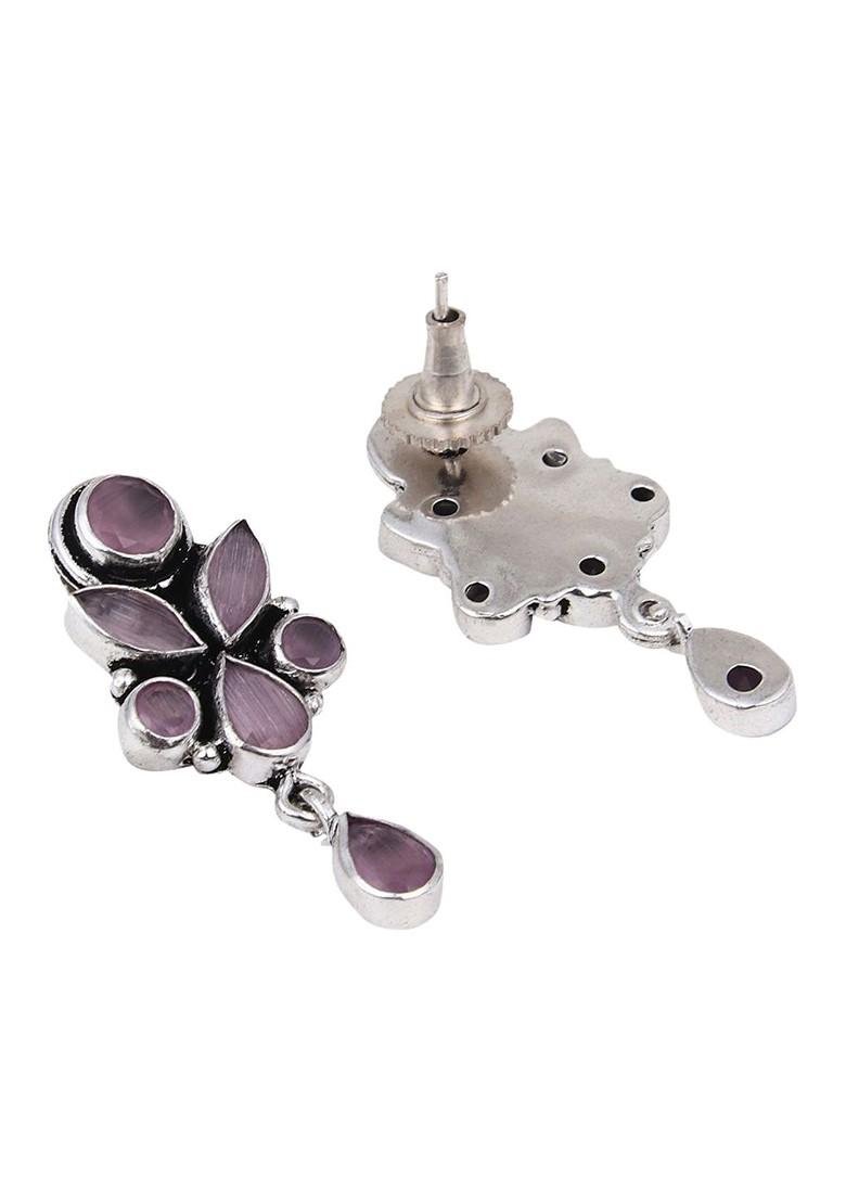 Contemporary Silver Plated Artificial Stones Drop Earrings