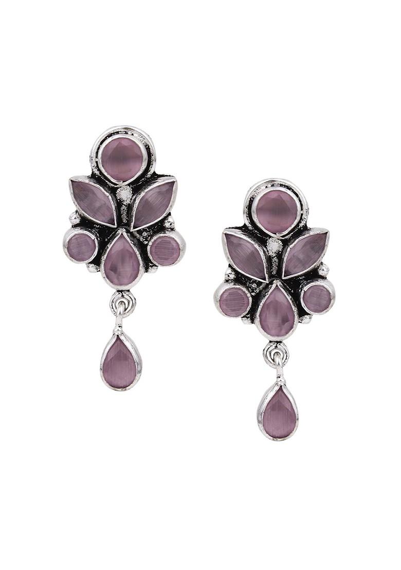 Contemporary Silver Plated Artificial Stones Drop Earrings