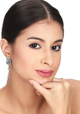 Silver Plated American Diamond Studded Oxidised Contemporary Drop Earrings