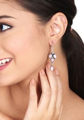 Silver Plated American Diamond Studded Oxidised Contemporary Drop Earrings