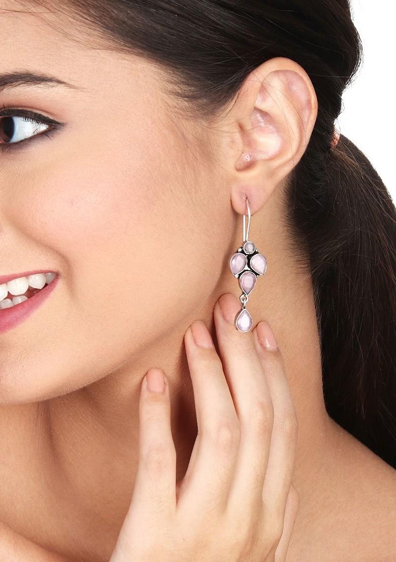 Silver Plated American Diamond Studded Oxidised Contemporary Drop Earrings