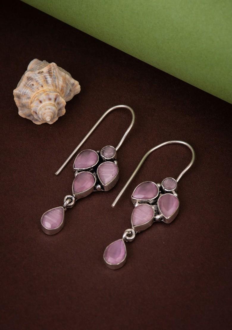 Silver Plated American Diamond Studded Oxidised Contemporary Drop Earrings