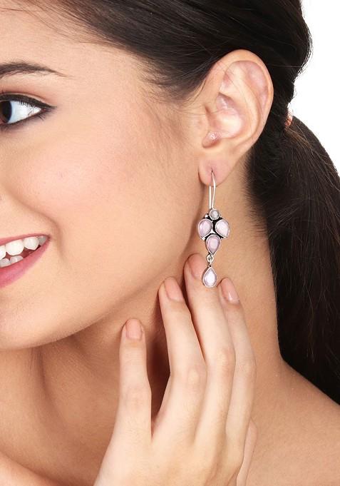 Silver Plated American Diamond Studded Oxidised Contemporary Drop Earrings