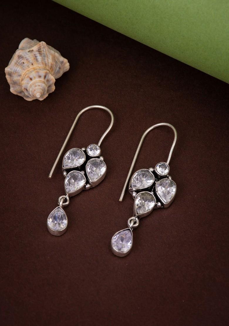 Contemporary Silver Plated Artificial Stones Drop Earrings