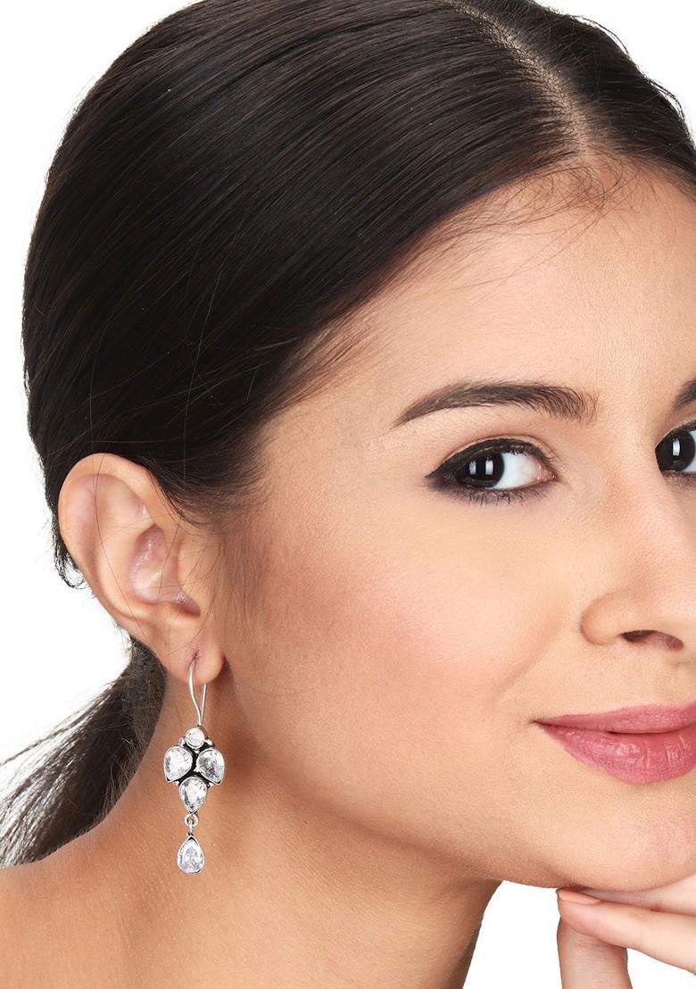 Contemporary Silver Plated Artificial Stones Drop Earrings